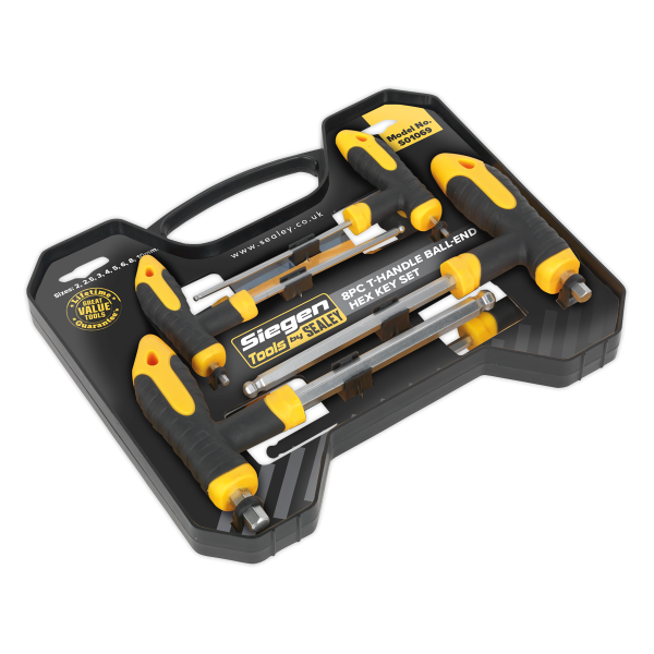 Sealey Hex Key Set Ball End with T-Handle 8 Piece Set