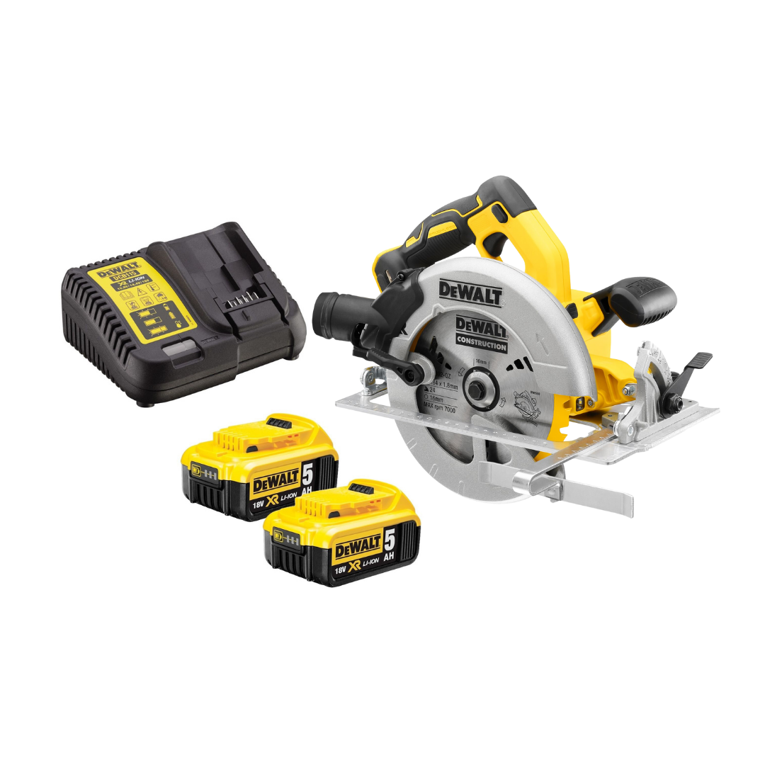 dcs570p2 DeWalt DCS570 18v XR 184mm Brushless Circular Saw with 2 x 5.0AH Battery - Image 1