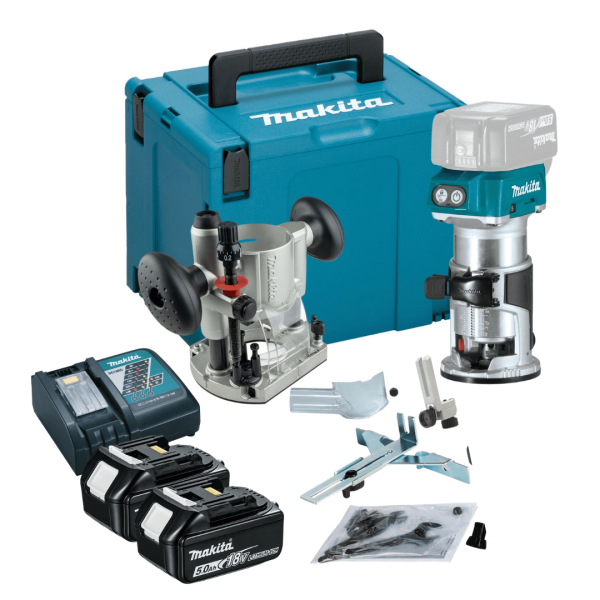 Makita DRT50ZKIT 18v LXT 1/4" Cordless Router Kit Inc. 195563-0 Plunge Base & 2x5.0AH Batteries
