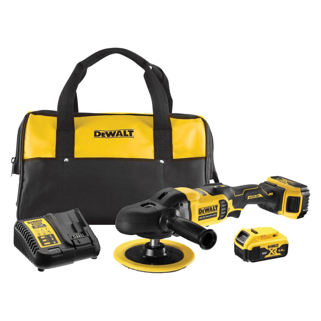 DCM849P2 DeWalt DCM849P2 18v XR Brushless 180mm Rotary Polisher Kit Inc. 2x5.0AH Batteries - Image 1
