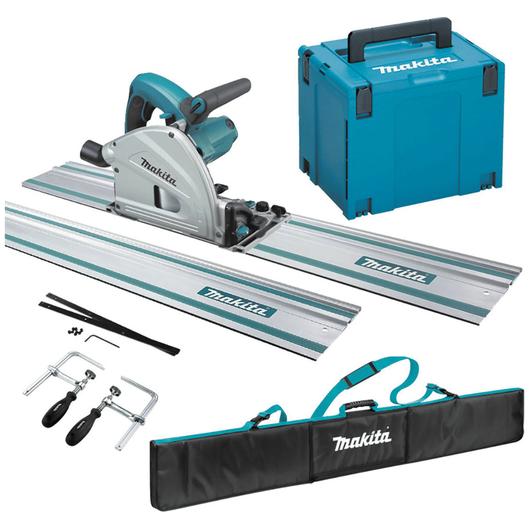Makita SP6000J Makita SP6000J 165mm Plunge Saw Complete with 2 x Guide Rails, Joining Bar, Guide Rail Bag & Makpak Case (110v) - Image 1