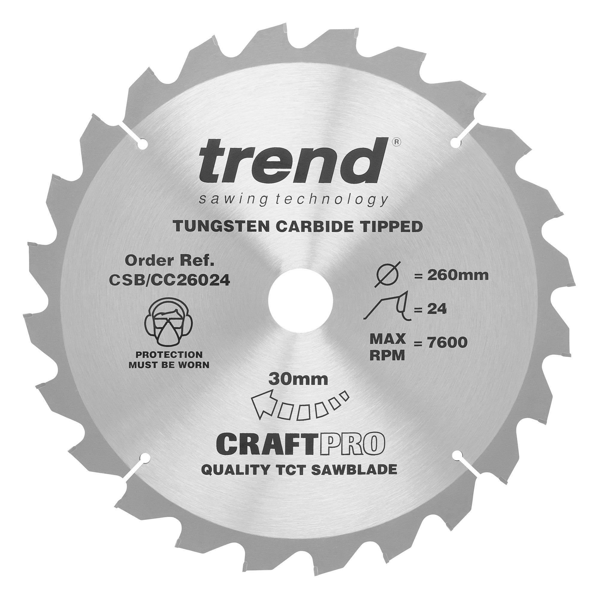 Trend CSB/CC26024 Craft saw blade crosscut 260mm x 24 teeth x 30mm - Image 1