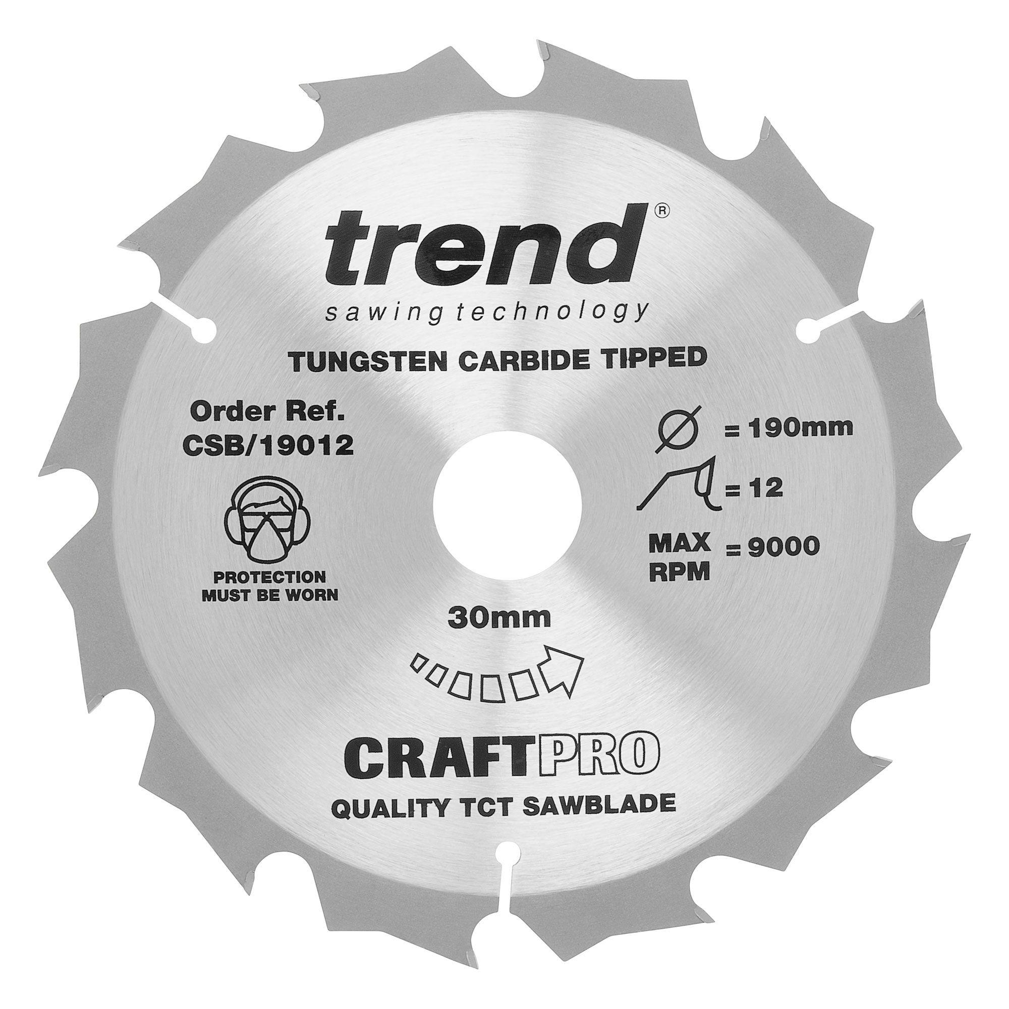 Trend CSB/19012 Craft saw blade 190mm x 12 teeth x 30mm - Image 1