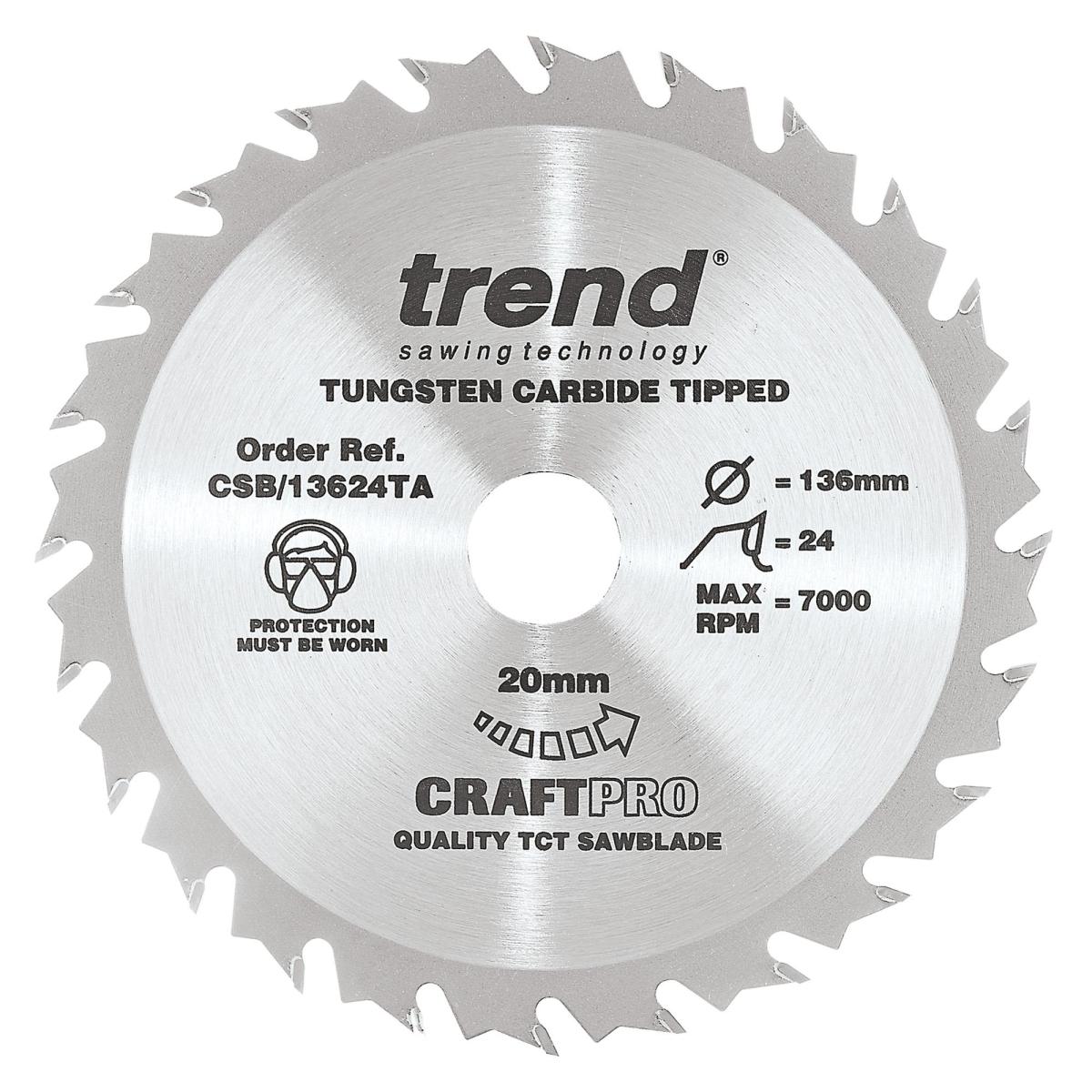 Trend CSB/13624TA Craft saw blade 136 x 24 teeth x 20 thin - Image 1