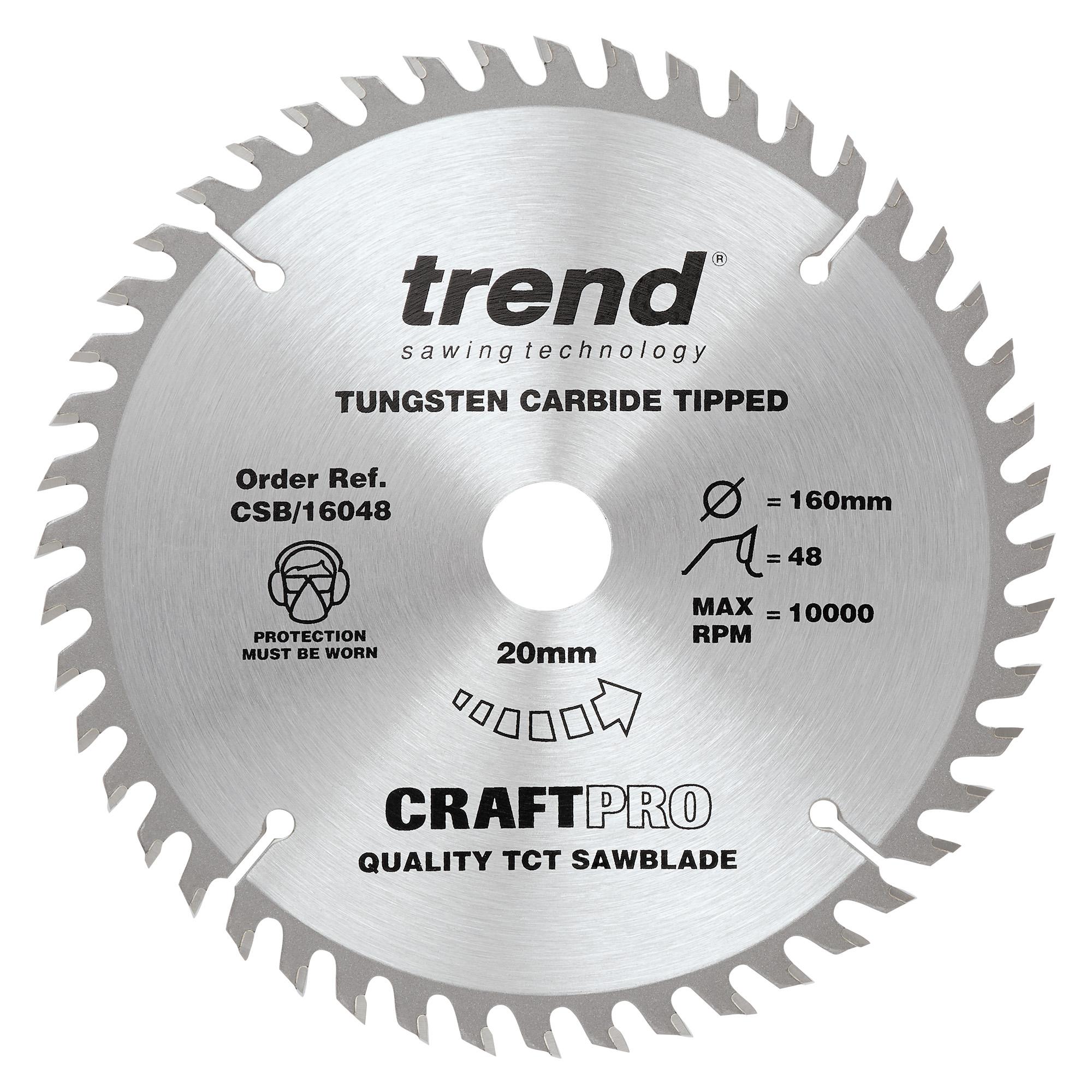 csb_16048_main Trend CSB/16048 The Craft Pro 160mm diameter 20mm bore 48 tooth fine finish cut saw blade for hand held circular saws - Image 1