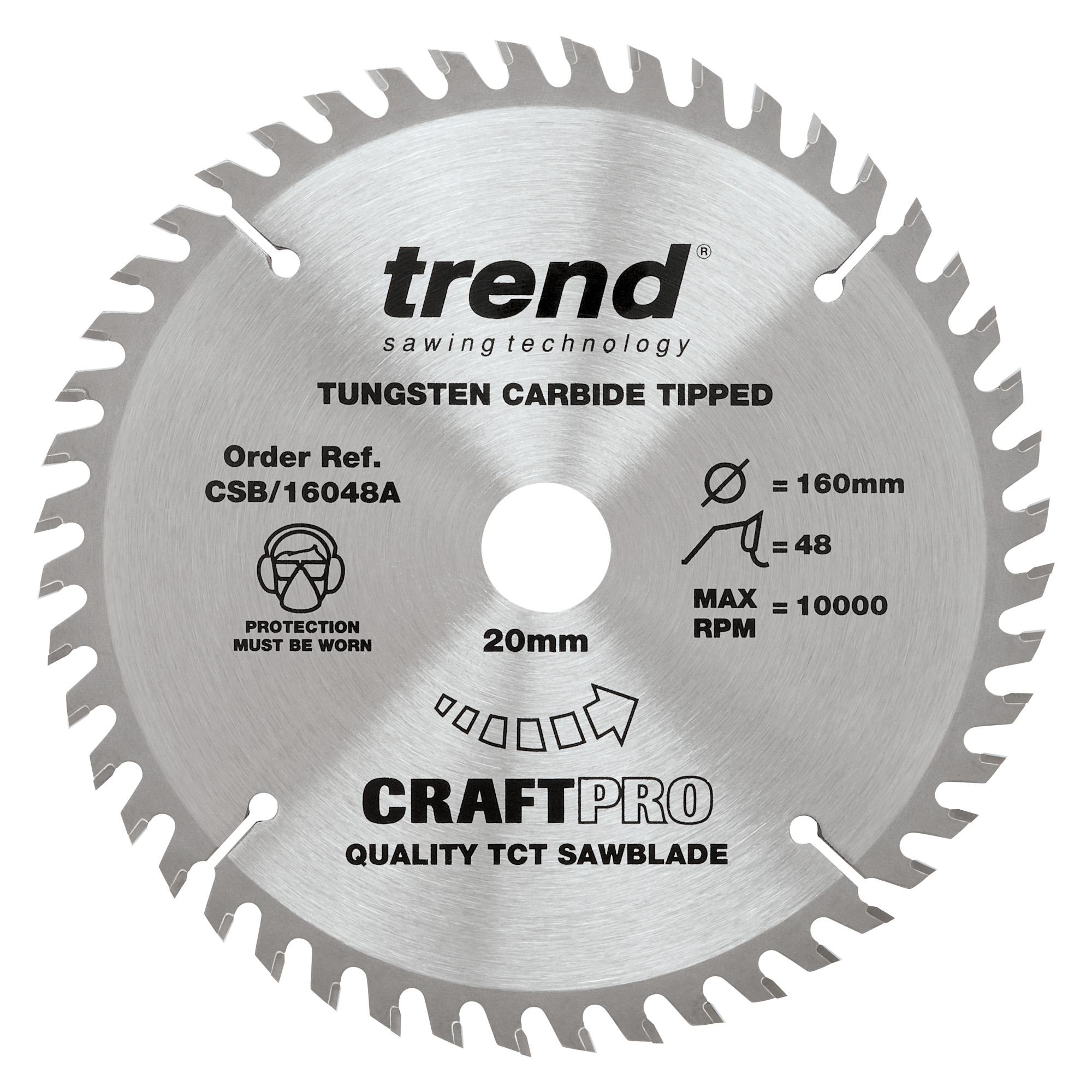 csb_16048a_main Trend CSB/16048A Trend Craft Pro 160mm diameter 20mm bore 48 tooth fine finish cut saw blade for hand held circular saws - Image 1