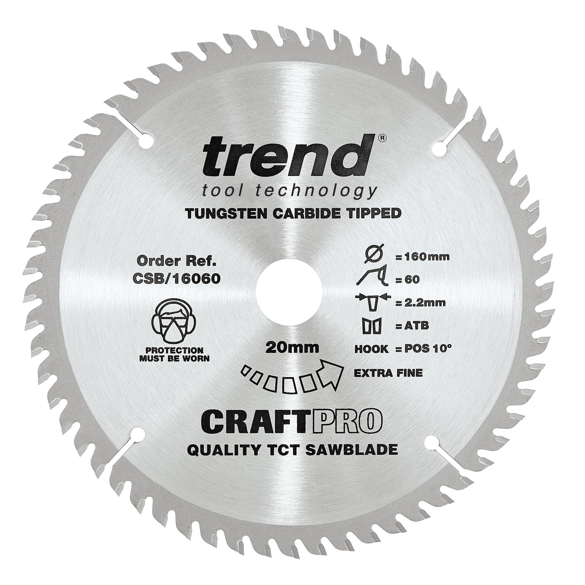 Trend CSB/16060 The Craft Pro 160mm diameter 20mm bore 60 tooth fine finish cut saw blade for hand held circular saws - Image 1