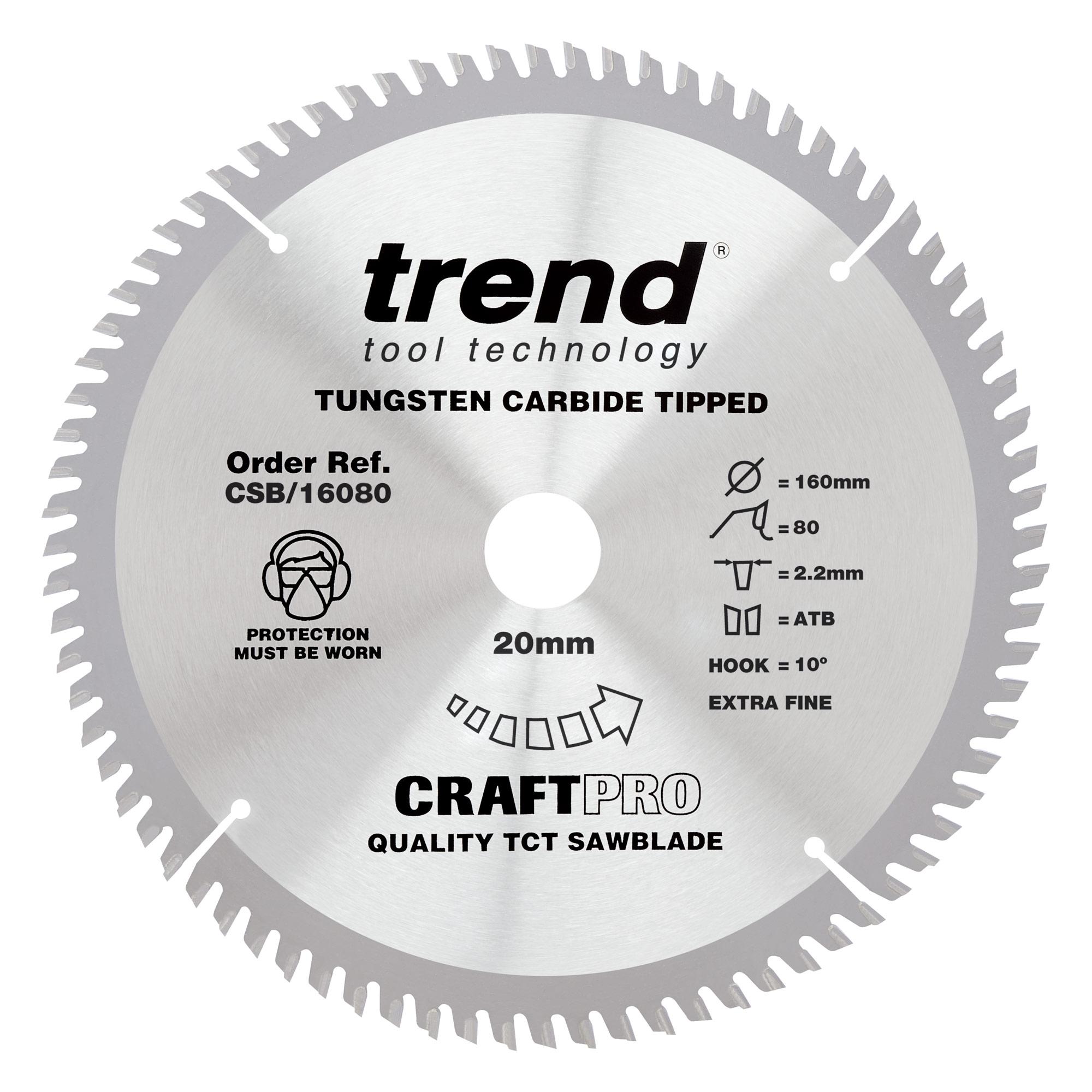 Trend CSB/16080 Craft Pro 160mm diameter 20mm bore 60 tooth fine finish cut saw blade for hand held circular saws - Image 1