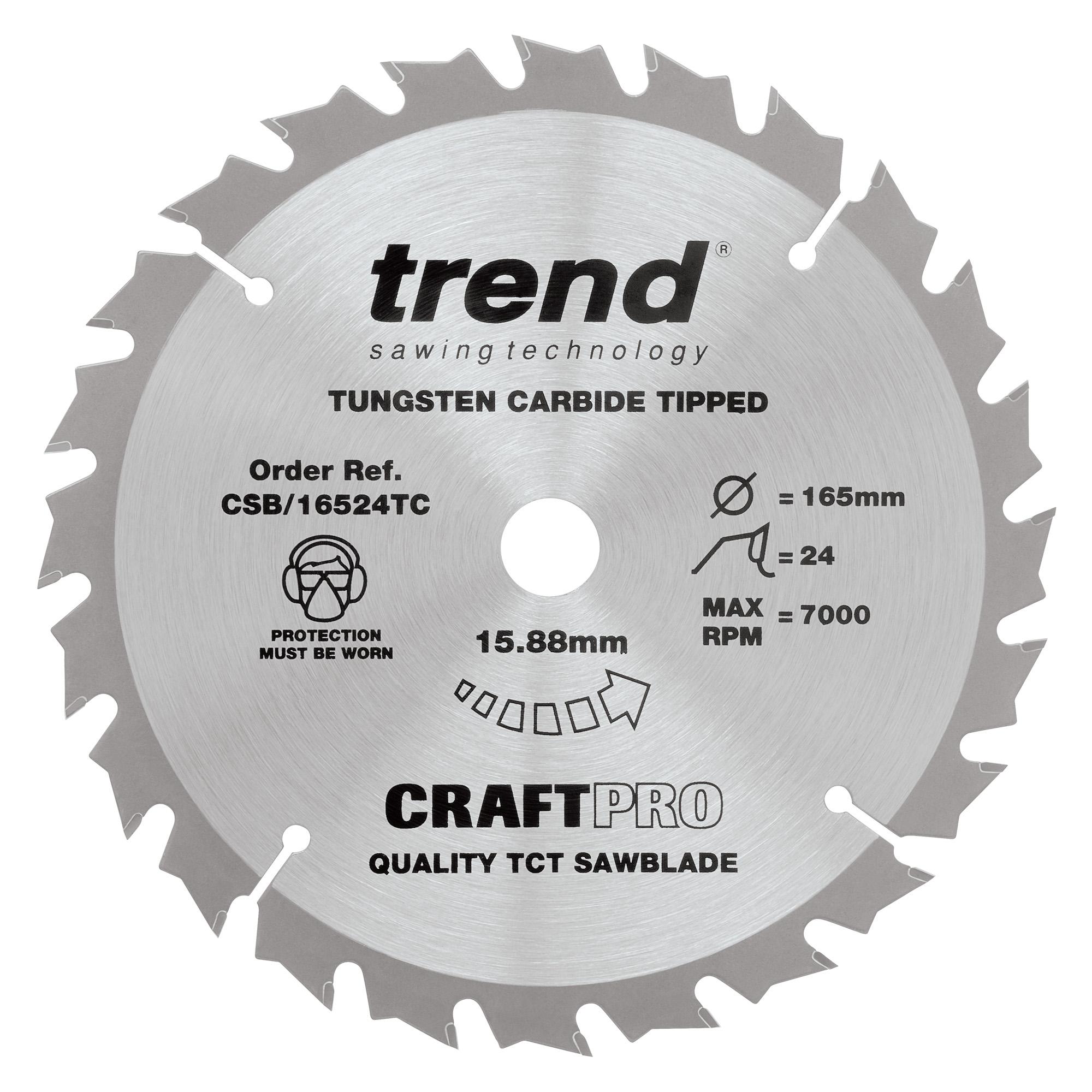Trend CSB/16524TC Craft saw blade 165mm x 24 teeth x 15.88 thin - Image 1