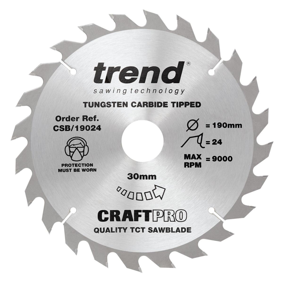 csb_19024_main Trend CSB/19024 Trend Craft Pro 190mm diameter 30mm bore 24 tooth combination cut saw blade for hand held circular saws. - Image 1
