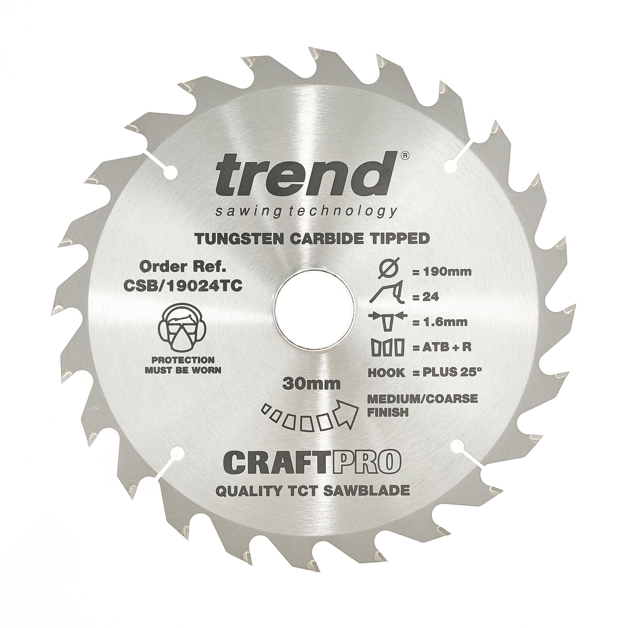 Trend CSB/19024TC Craft saw blade 190mm x 24 teeth x 30 x 1.55 for DCS575 - Image 1