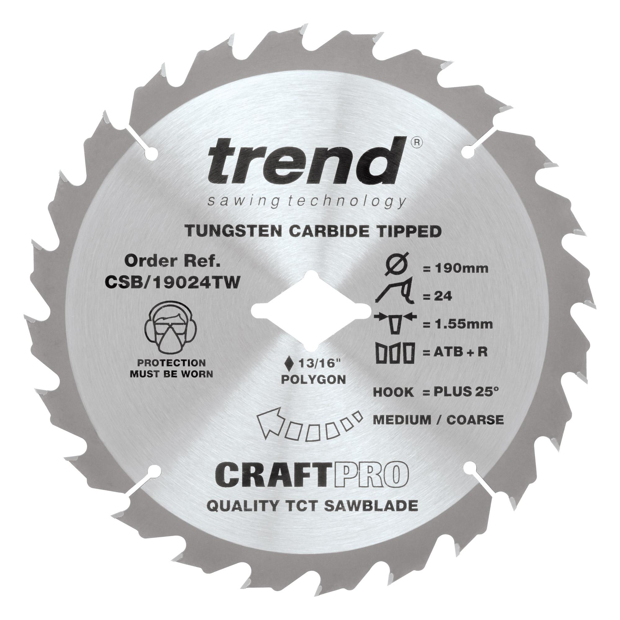 csb_19024tw_main Trend CSB/19024TW Craft sawblade 190mm x 24 teeth x 5/8 thin Wormdrive - Image 1