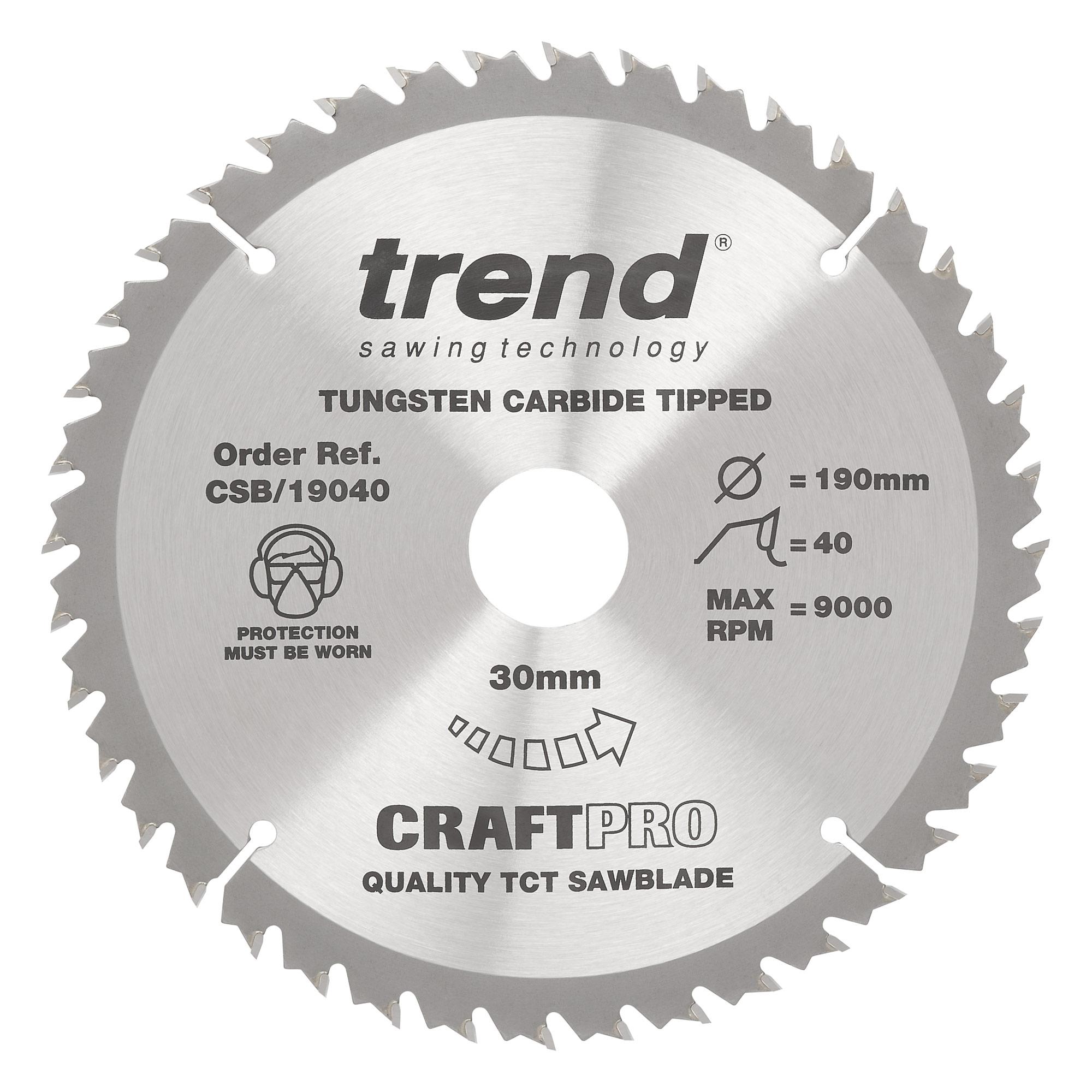 csb_19040_main Trend CSB/19040 The Craft Pro 190mm diameter 30mm bore 40 tooth general purpose saw blade for hand held circular saws. - Image 1