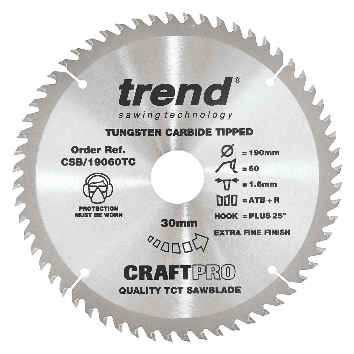 csb_19060tc_main Trend CSB/19060TC Craft saw blade 190mm x 60 teeth x 30 x 1.55 for DCS575 - Image 1