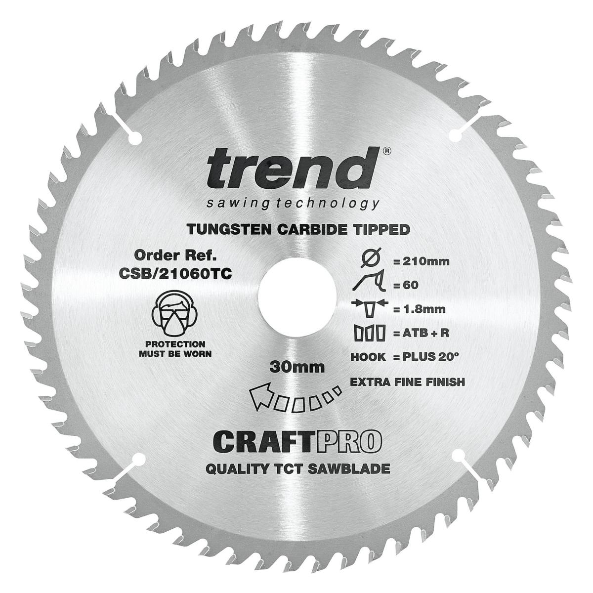 csb_21060tc_main Trend CSB/21060TC Craft saw blade 210mm x 60 teeth x 30 x 1.8 for DCS7485 - Image 1