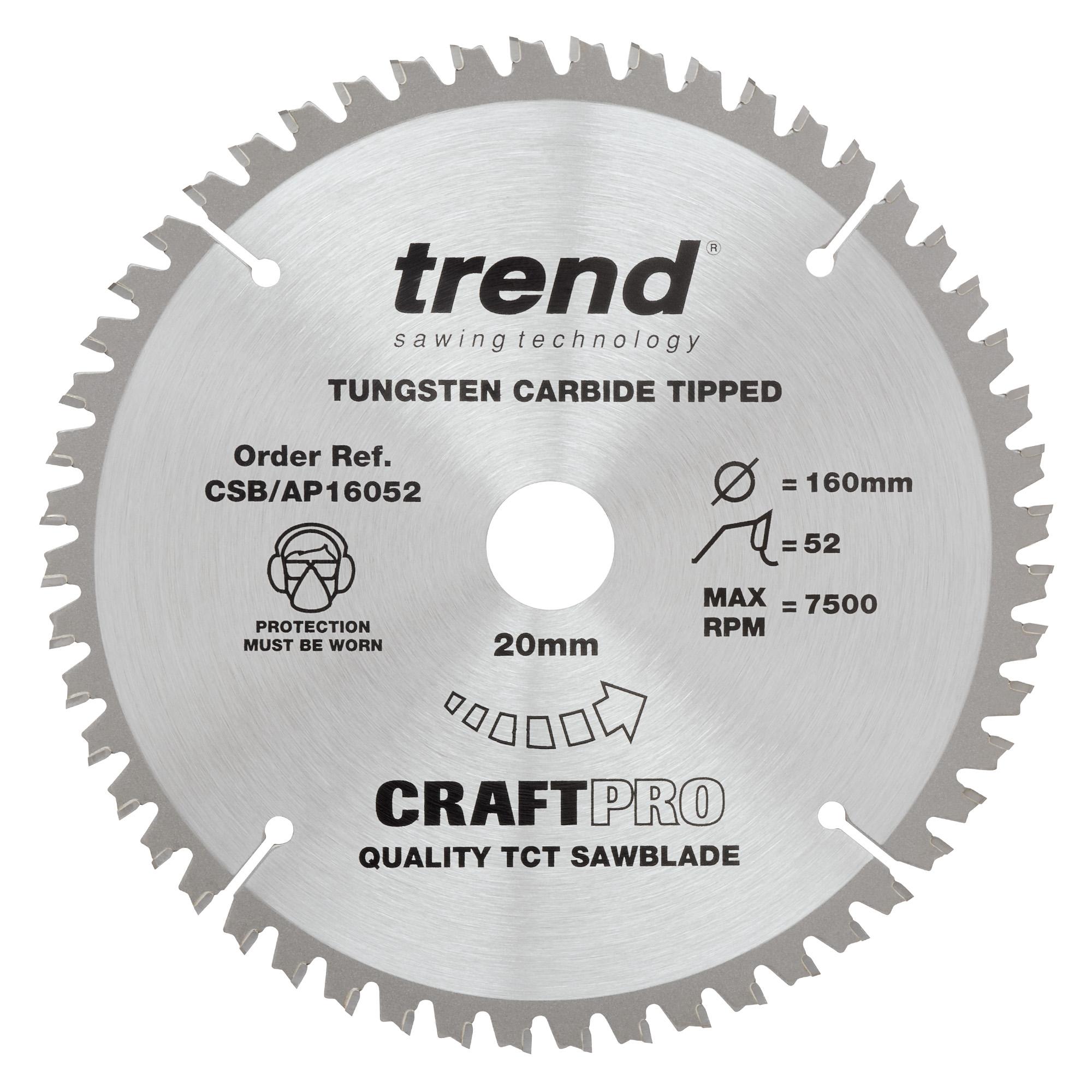 Trend CSB/AP16052 Craft saw blade aluminium and plastic 160 x 52 teeth x 20 - Image 1