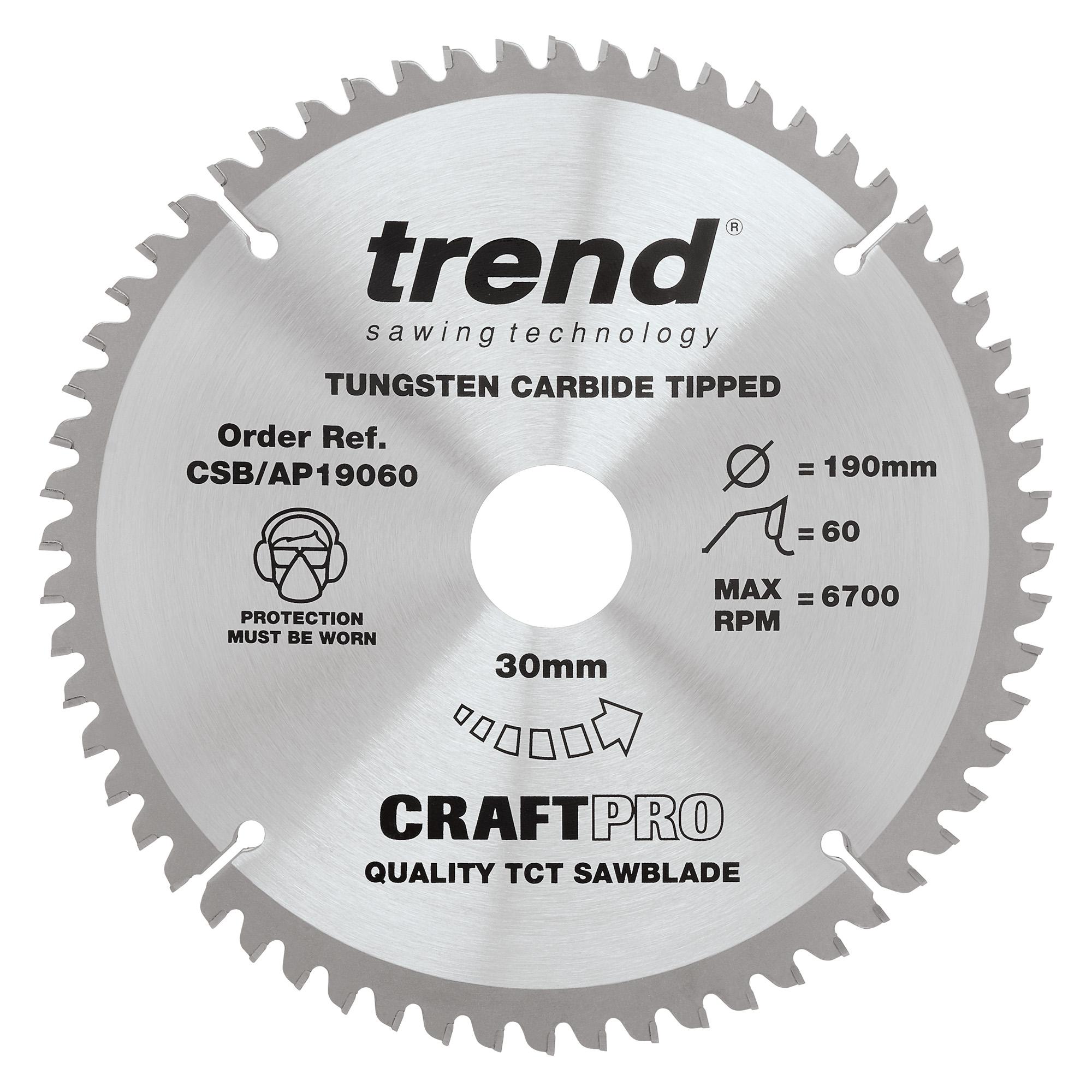 Trend CSB/AP19060 Craft saw blade aluminium and plastic 190 x 60 teeth x 30 - Image 1