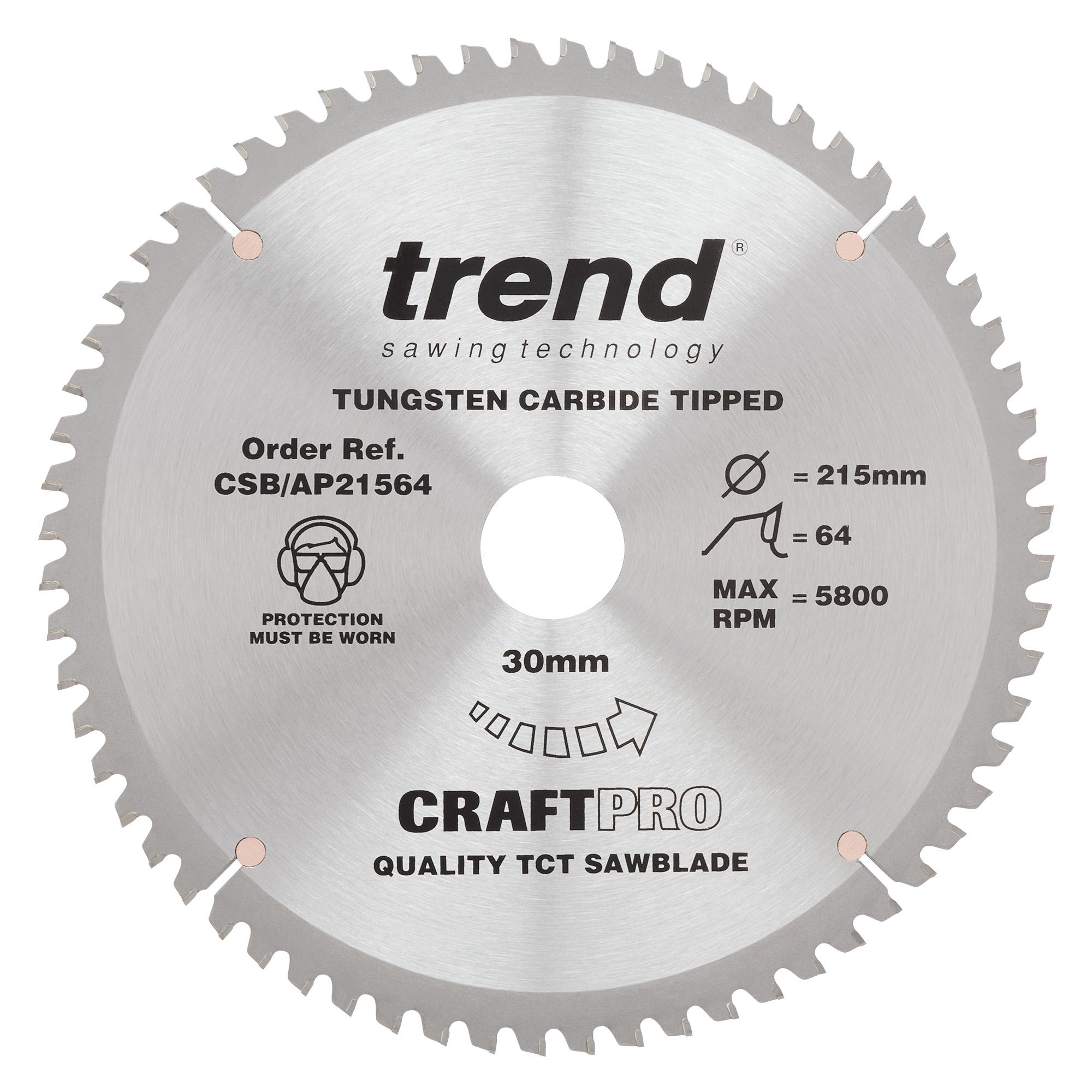 Trend CSB/AP21564 Craft saw blade aluminium and plastic 215mm x 64 teeth x 30mm - Image 1