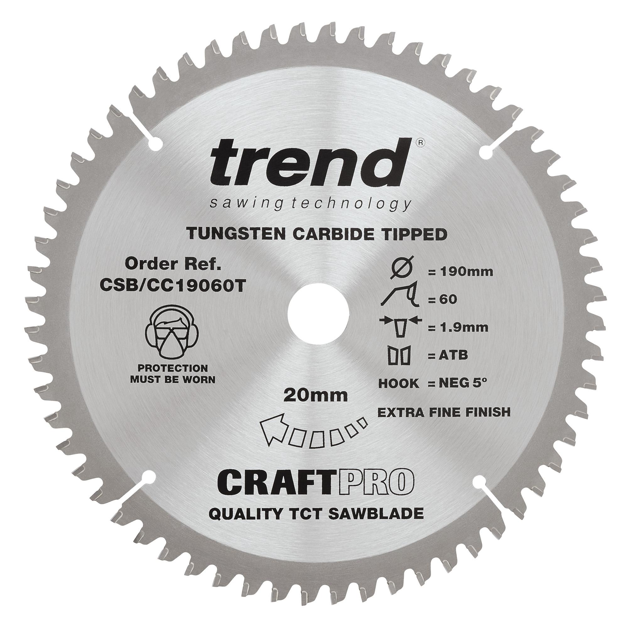 csb_cc19060t_main Trend CSB/CC19060 Craft saw blade crosscut 190mm x 60 teeth x 30mm - Image 1