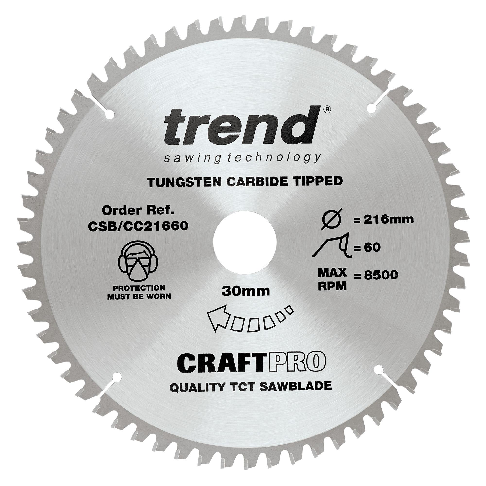 csb_cc21660__main Trend CSB/CC21660 Craft Pro 216mm diameter 30mm bore 60 tooth fine finish cut saw blade for hand held circular saws - Image 1