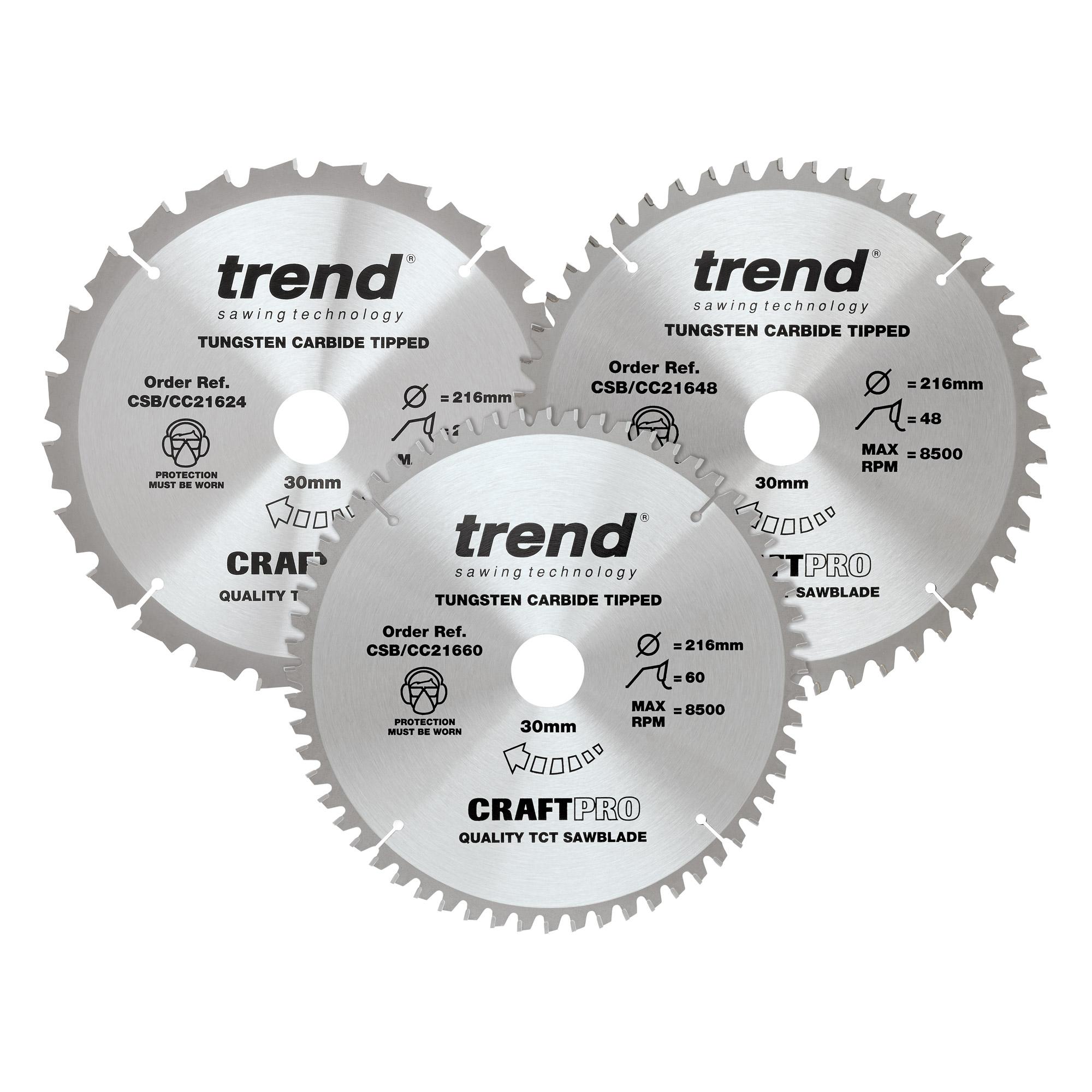 Trend CSB/CC216/3PK 216mm diameter Craft saw blade mixed triple pack - Image 1
