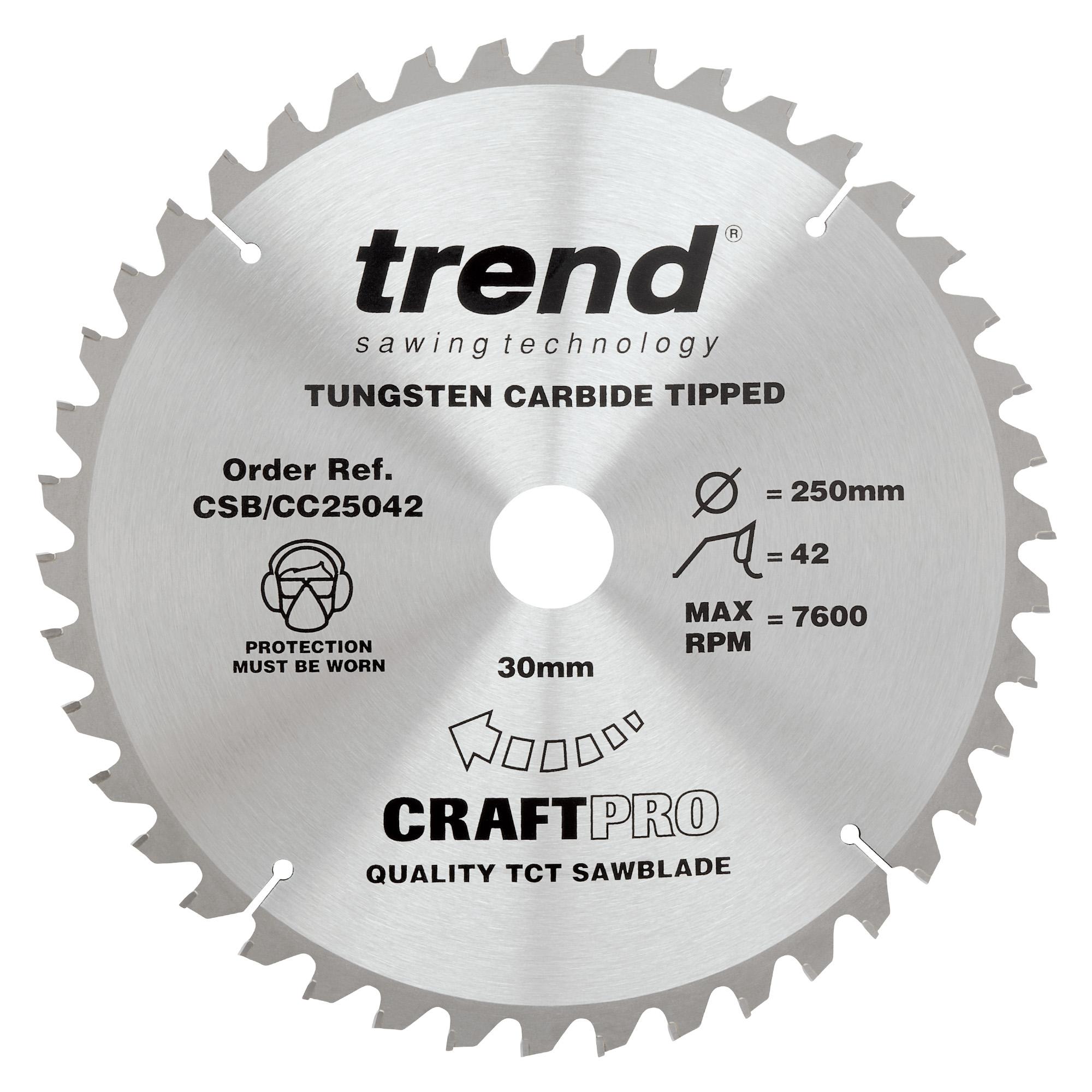 Trend CSB/CC25042 Craft saw blade crosscut 250mm x 42 teeth x 30mm - Image 1