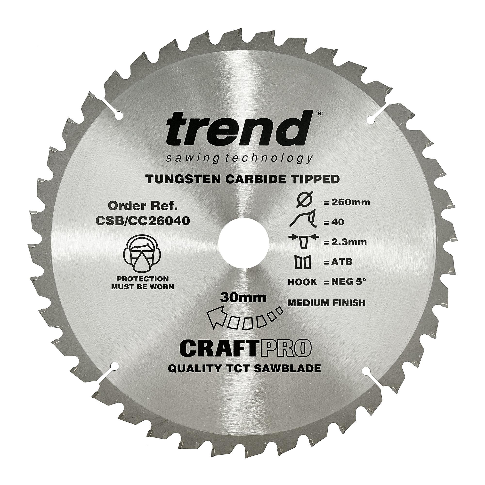 Trend CSB/CC26040 Craft saw blade crosscut 260mm x 40 teeth x 30mm - Image 1