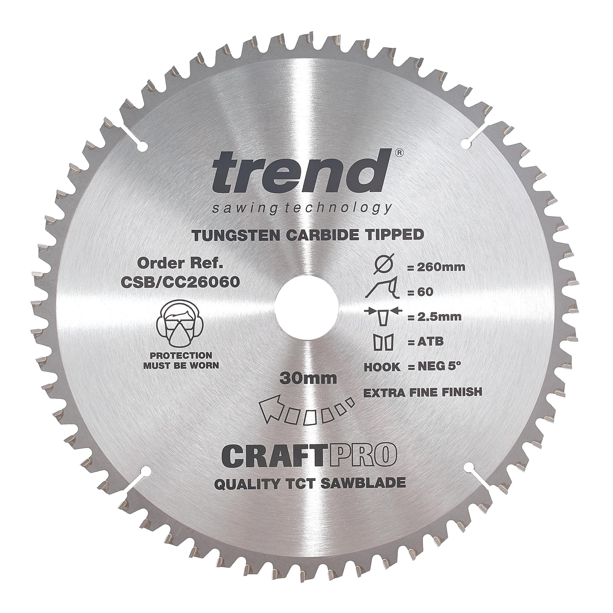 Trend CSB/CC26060 Craft saw blade crosscut 260mm x 60 teeth x 30mm - Image 1
