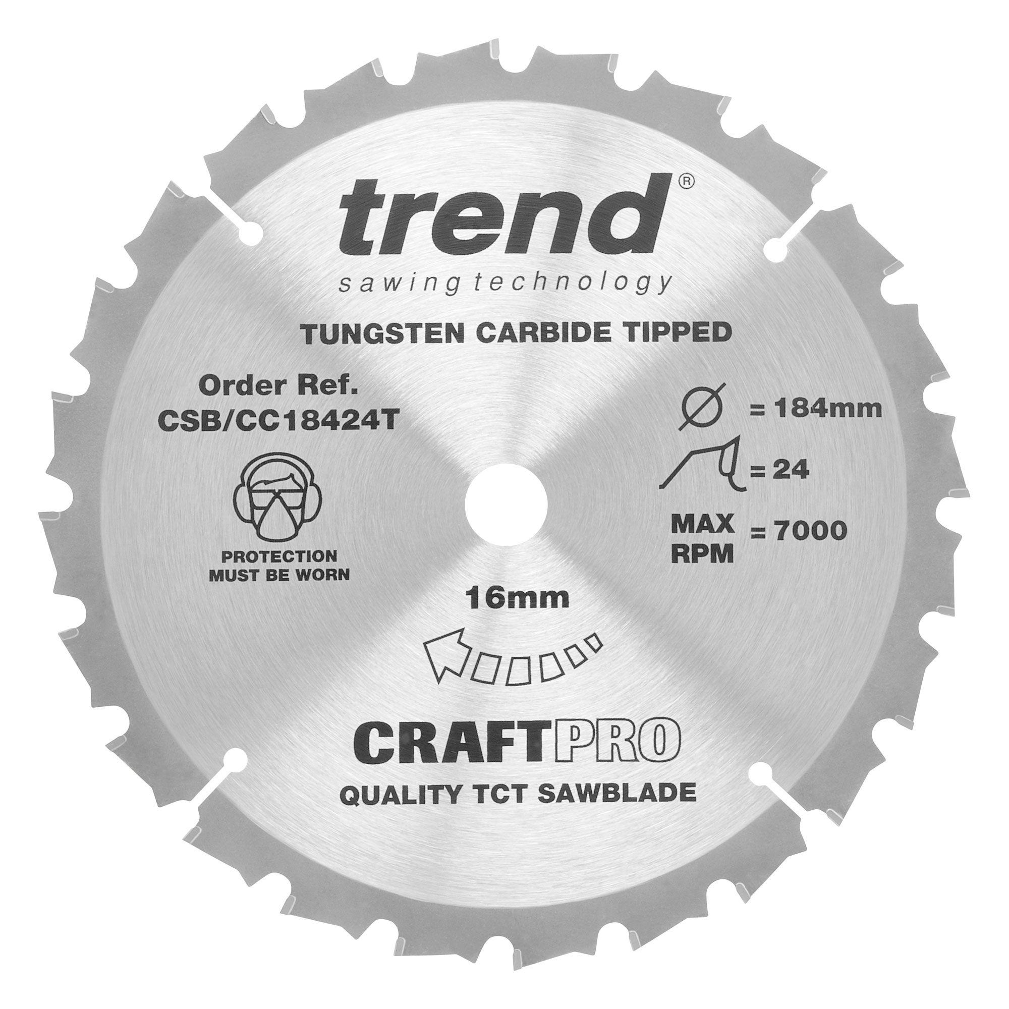 5027654054628_csb_cc18424t_main Trend CSB/CC18424T Craft saw blade crosscut 184mm x 24 teeth x 16mm thin - Image 1