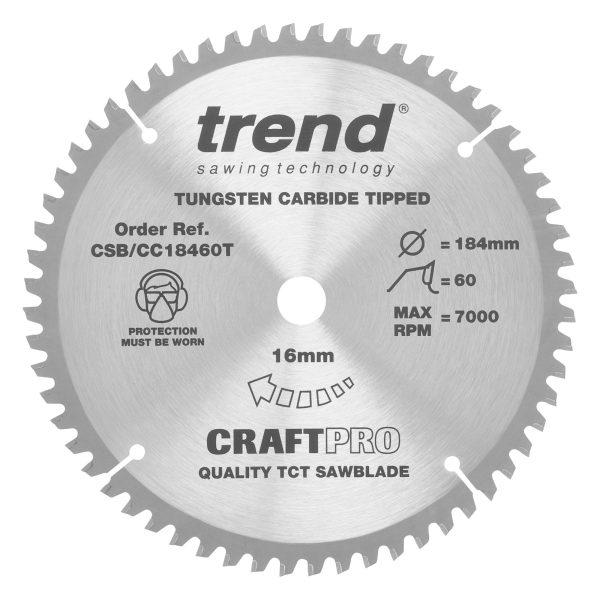Trend CSB/CC18460T Craft saw blade crosscut 184mm x 60 teeth x 16mm thin