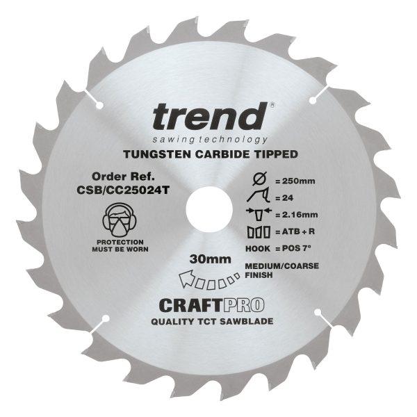 Trend CSB/CC25024T Craft saw blade crosscut 250mm x 24 teeth x 30mm thin