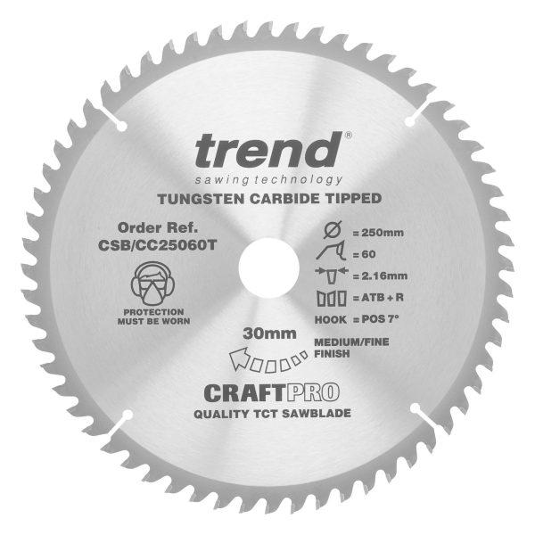 Trend CSB/CC25060T Craft saw blade crosscut 250mm x 60 teeth x 30mm thin