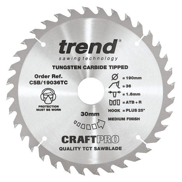 Trend CSB/19036TC Craft saw blade 190mm x 36 teeth x 30 x 1.55 for DCS575