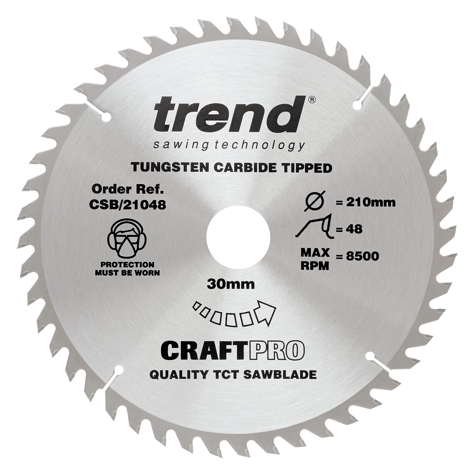 csb_21048_main Trend CSB/21048 Craft Pro 210mm diameter 30mm bore 48 tooth general purpose saw blade for table saws and hand held circular saws. - Image 1