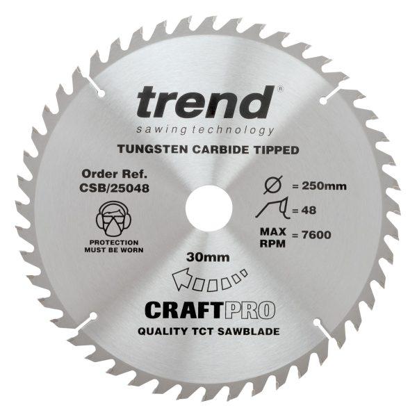 Trend CSB/25048 Craft Pro 250mm diameter 30mm bore 48 tooth general purpose saw blade for table saws.
