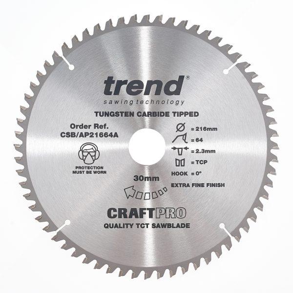 Trend CSB/AP21664A Craft saw blade aluminium and plastic 216mm x 64 teeth x 30mm