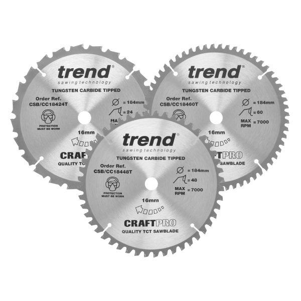 Trend CSB/CC184/3PK 184mm diameter Craft saw blade mixed triple pack