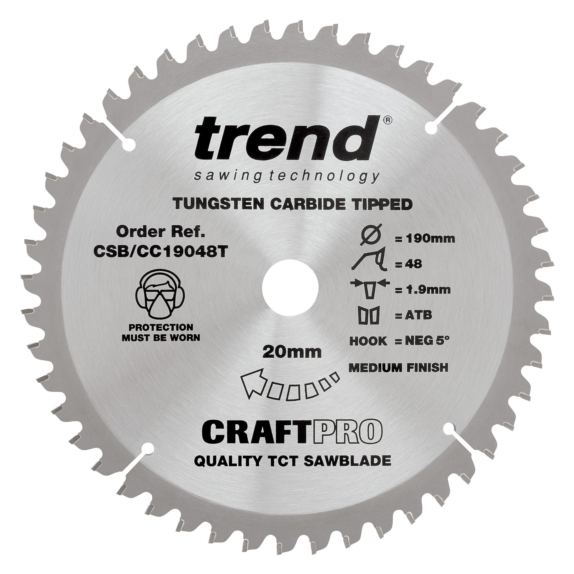 csb_cc19048t_main Trend CSB/CC19048T Craft saw blade crosscut 190mm x 48 teeth x 20mm thin - Image 1