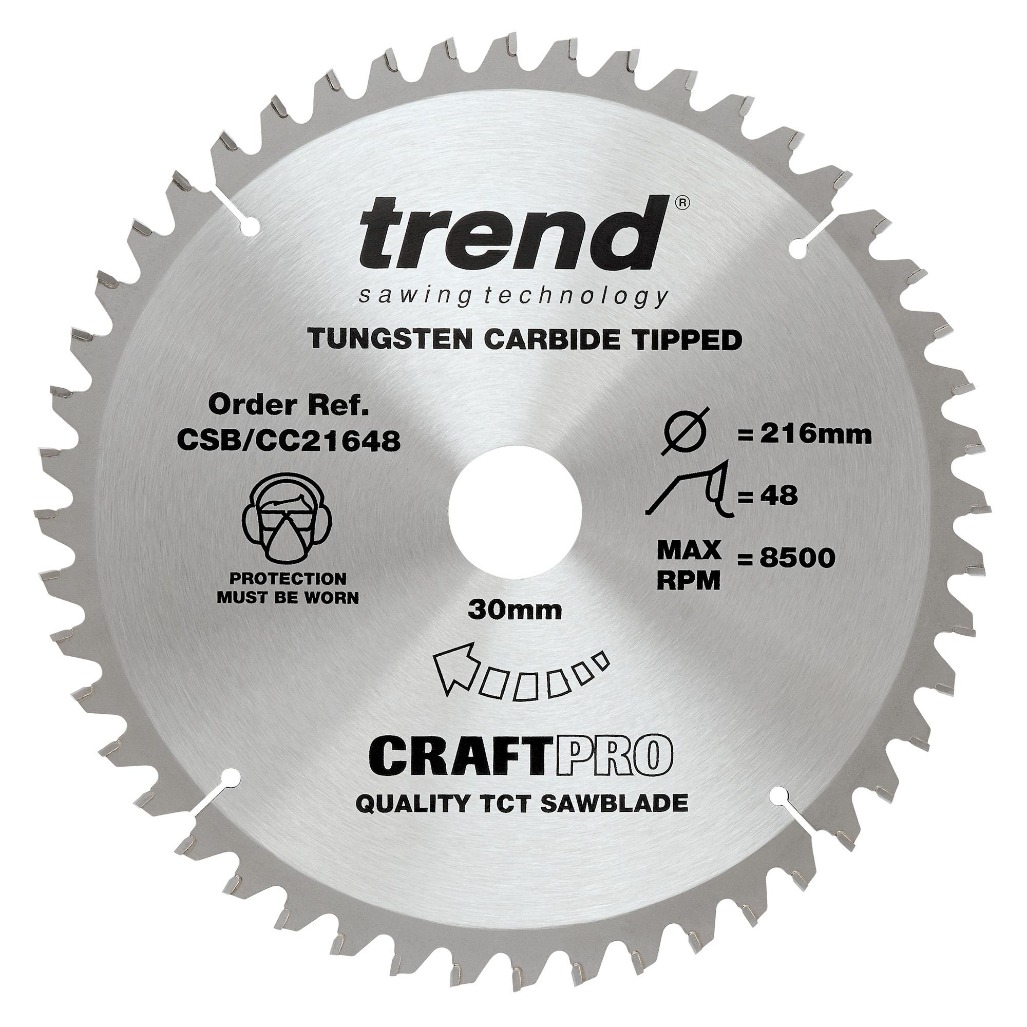 csb_cc21648_main Trend CSB/CC21648 Craft Pro 216mm diameter 30mm bore 48 tooth medium/fine cut saw blade for mitre saws - Image 1
