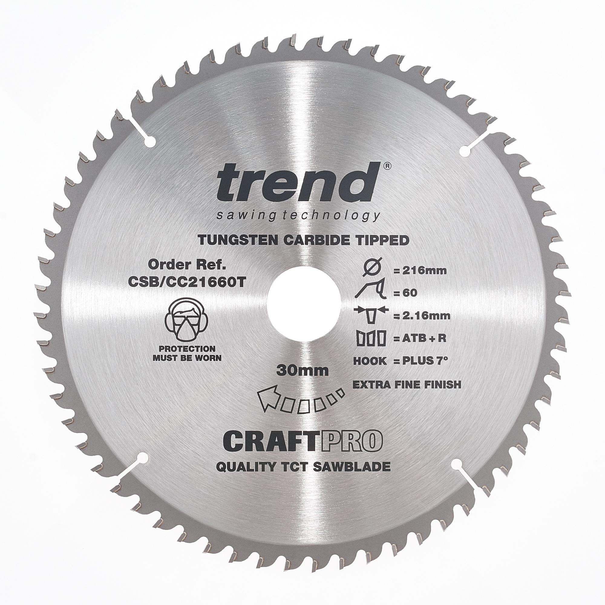 csb_cc21660t_main Trend CSB/CC21660T Craft saw blade crosscut 216mm x 60 teeth x 30mm thin - Image 1