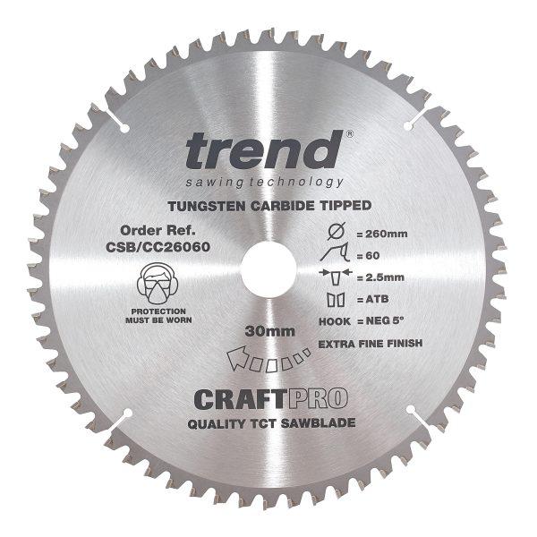 Trend CSB/CC26060 Craft saw blade crosscut 260mm x 60 teeth x 30mm
