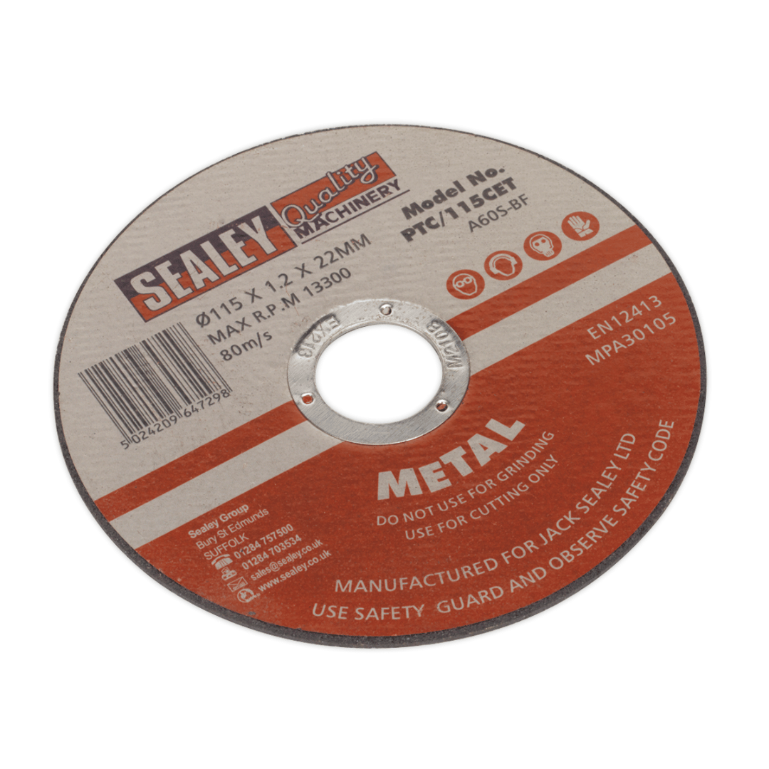 PTC115CET Sealey PTC11510CET Metal Cutting Disc Ø115 x 1.2mm Ø22mm Bore - Image 1