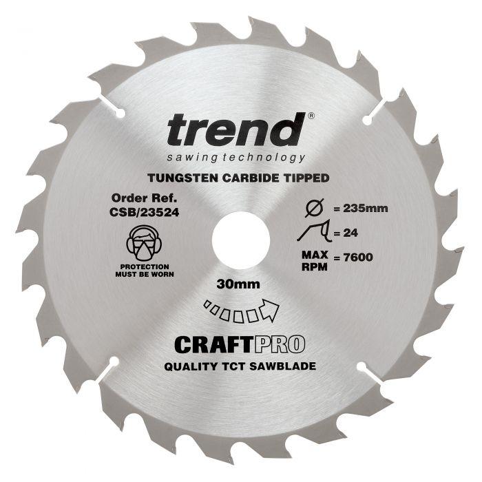 csb_23524_main Trend CSB/23524 The Craft Pro 235mm diameter 30mm bore 24 tooth general purpose saw blade for hand held circular saws - Image 1
