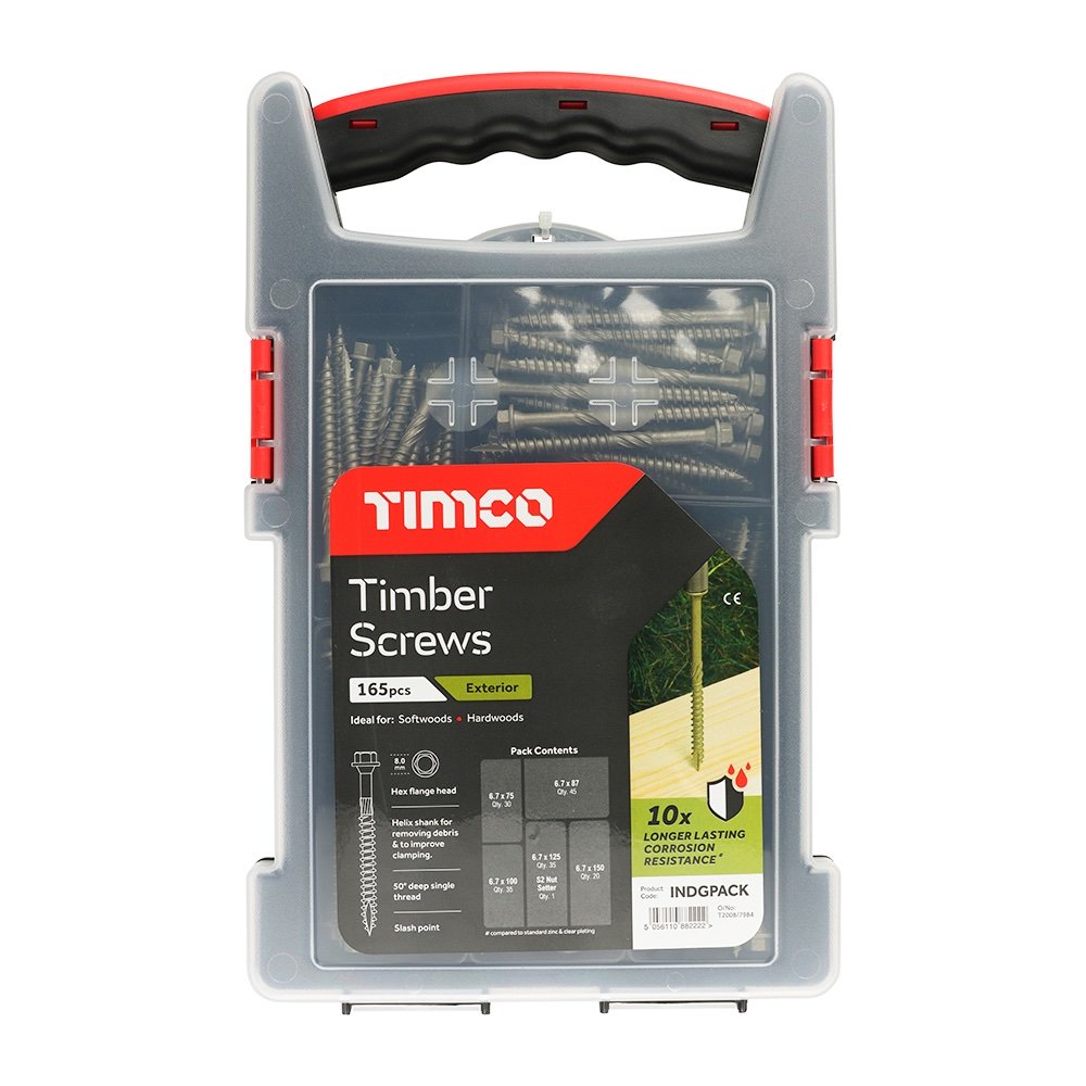 Timco Timber Screws Hex Head Exterior Green Mixed Pack 165 - Image 1