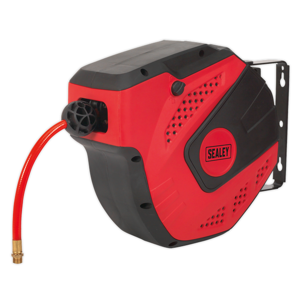 SA821 Sealey 10m Auto-Rewind Control PU Air Hose Reel 8mm ID - Image 1