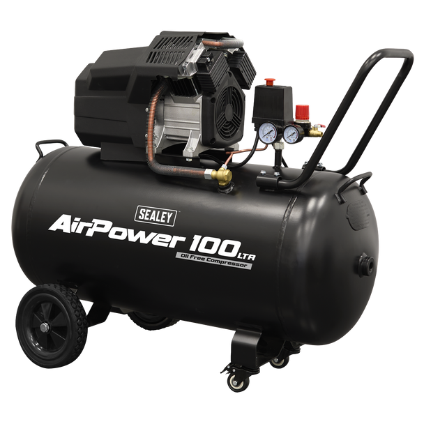 SAC10002_DFC1811183__45817 Sealey Air Compressor 100L V-Twin Oil Free Direct Drive 3hp - Image 1