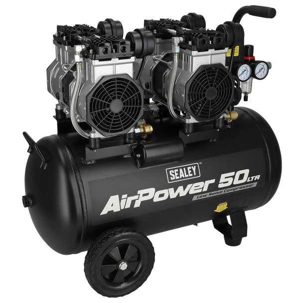 SAC5001S_DFC1684521__99434 Sealey 50L Low Noise Oil Free Direct Drive Air Compressor 2 x 2hp - Image 1