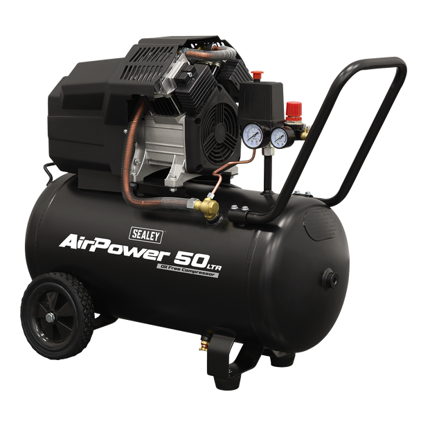 SAC5002_DFC1792271__29444 Sealey 50L Oil Free V-Twin Direct Drive Air Compressor 3hp - Image 1