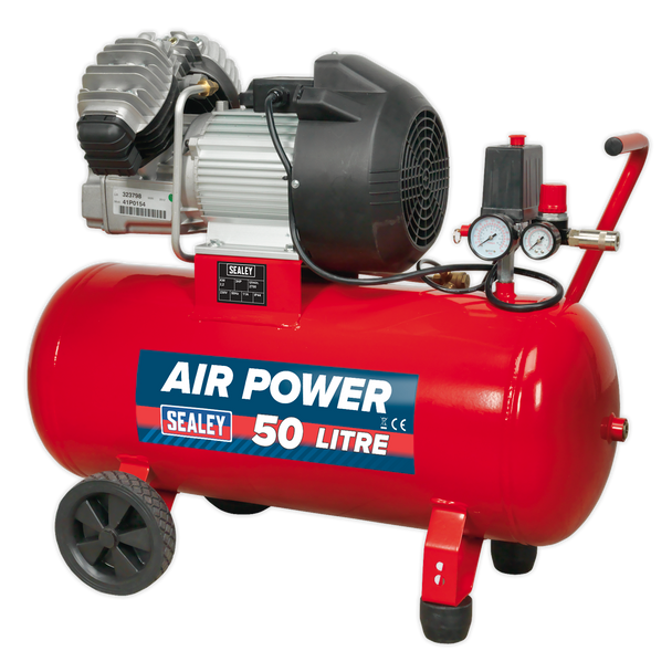 SAC05030 Sealey 50L V-Twin Direct Drive Air Compressor 3hp - Image 1