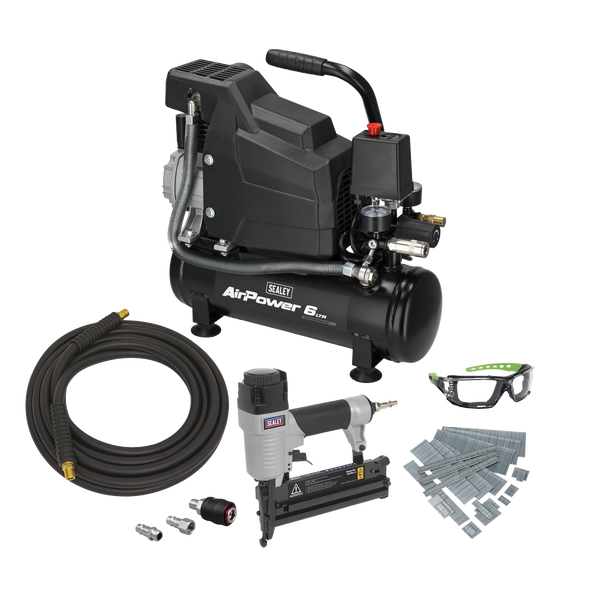 Sealey 2HP Air Compressor + Air Nailer/Stapler Kit - Image 1
